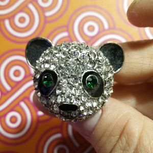 Betsey Johnson Panda Bear Stretch Ring Blinged Out